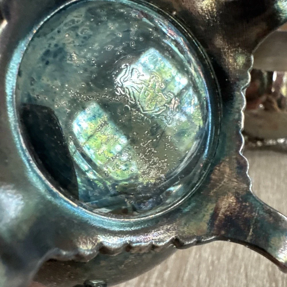 Vintage Oneida Silverplate Footed Sugar Bowl with Lid & Creamer Set Patina